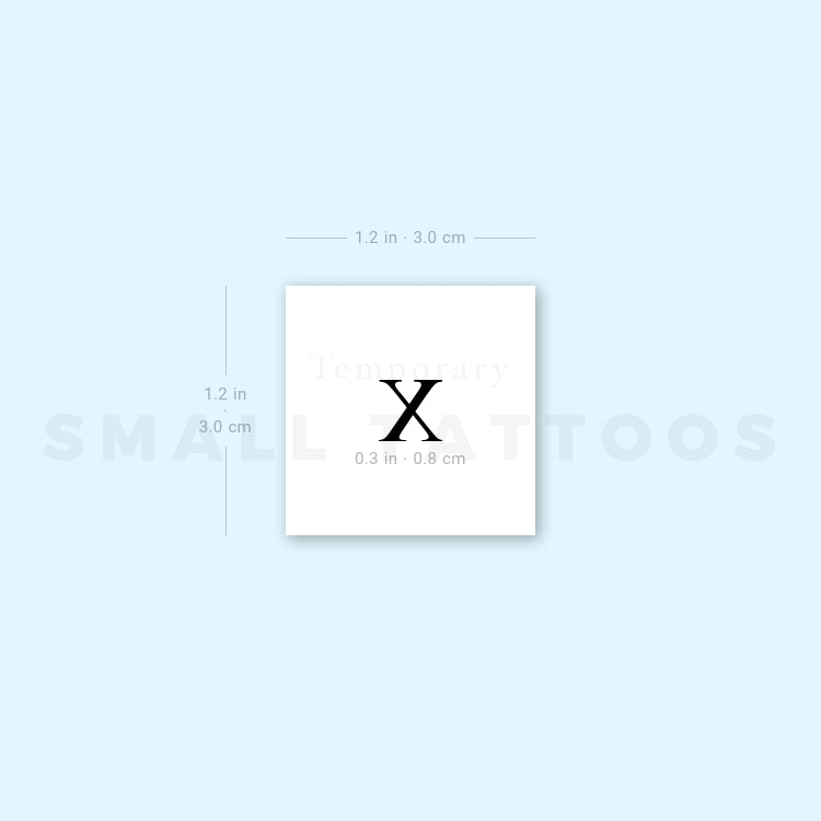 X Uppercase Serif Letter Temporary Tattoo (Set of 3)
