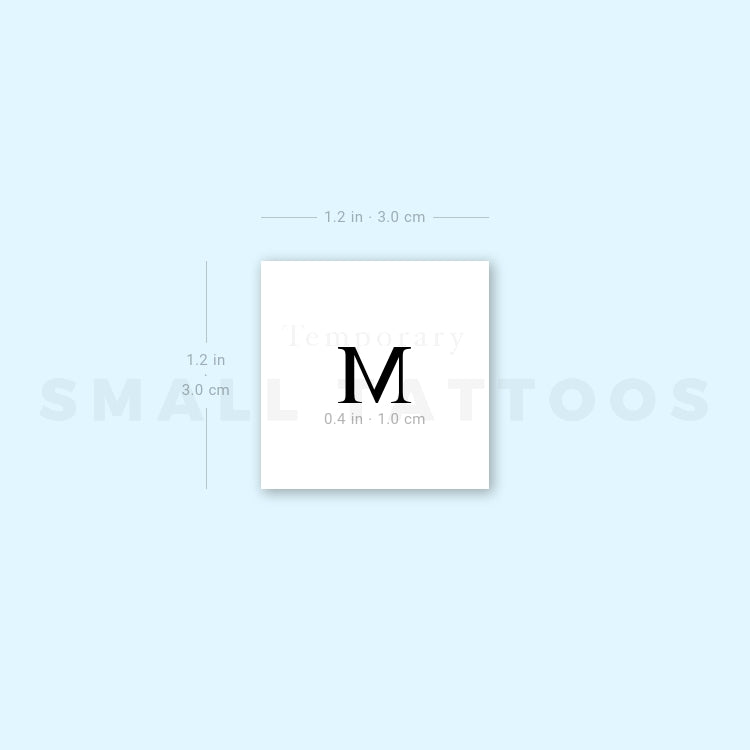M Uppercase Serif Letter Temporary Tattoo (Set of 3)