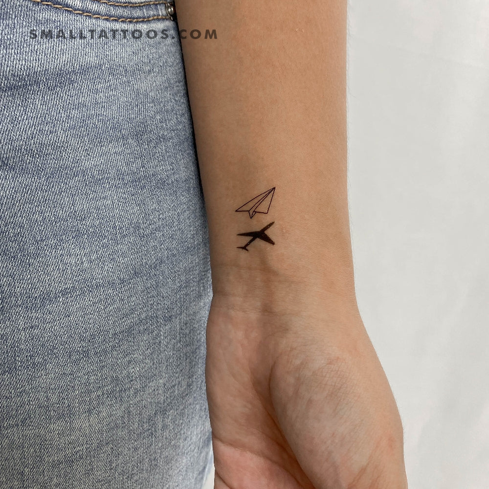 Paper Plane and Airplane Shadow Temporary Tattoo (Set of 3)