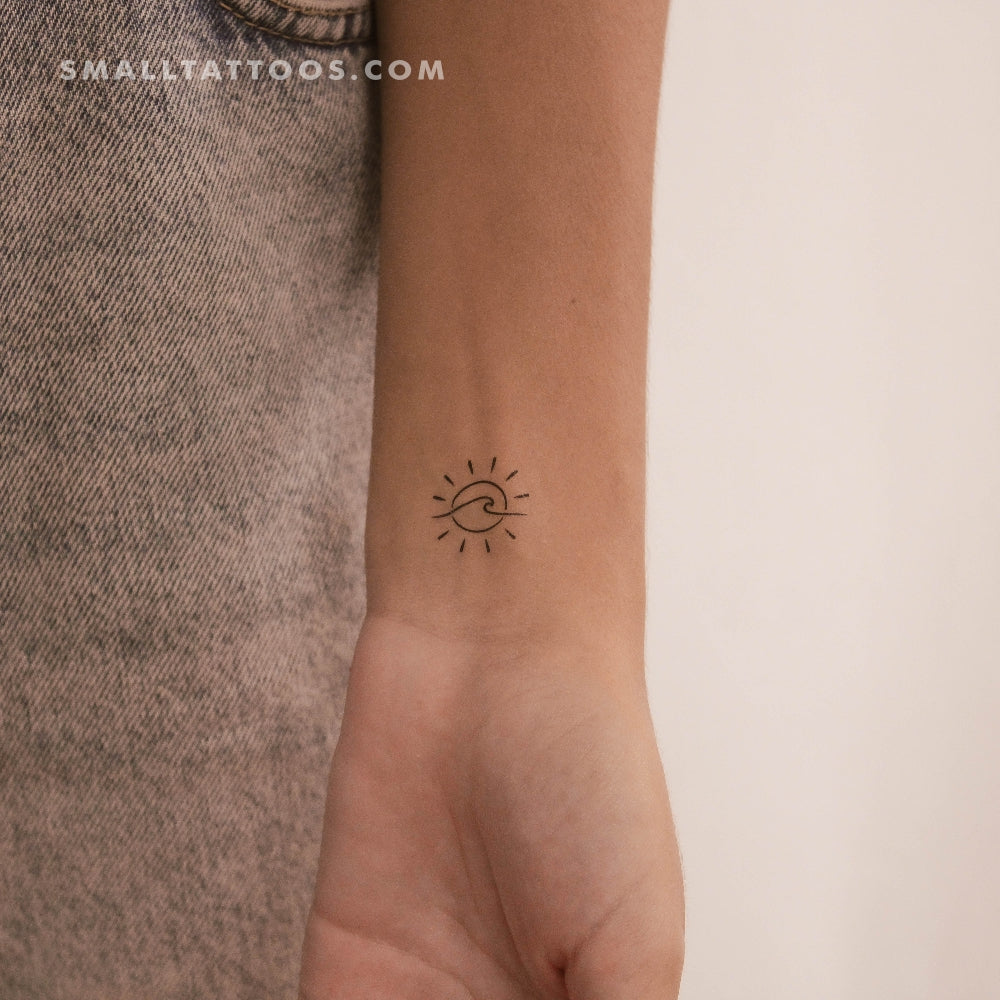 Tatuaje temporal de sol y olas (juego de 3)
