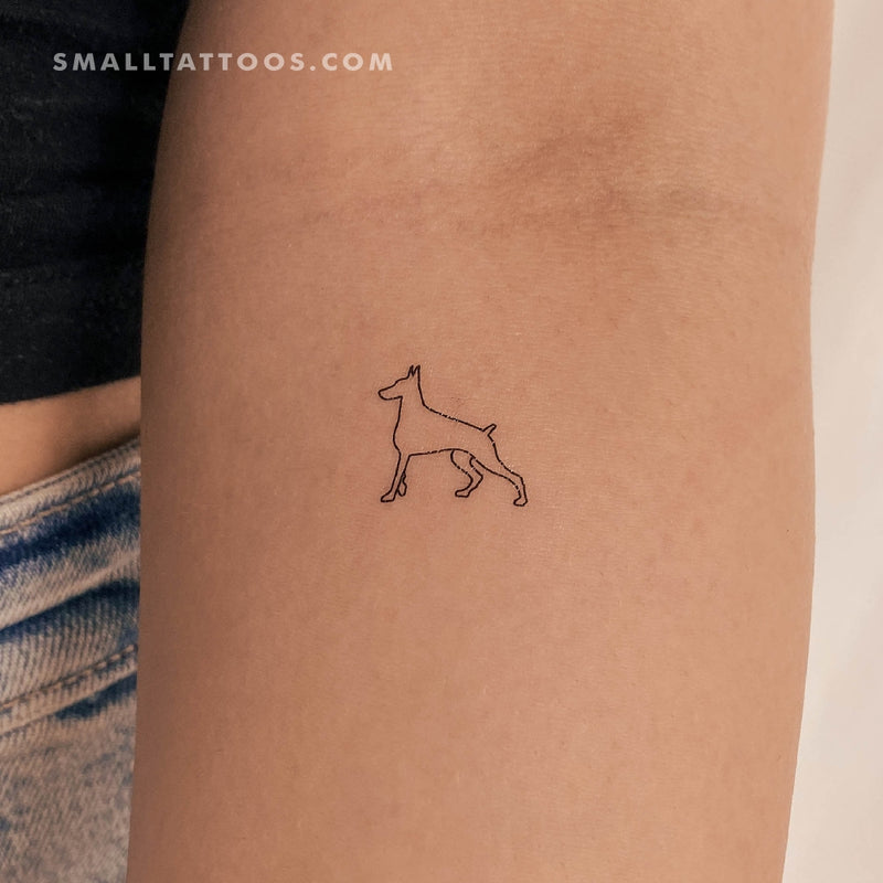 Tattoo uploaded by Stacie Mayer • Cute tradtional doberman tattoo by Ryan  Wilson. #traditional #dog #doberman #lettering #RyanWilson • Tattoodo