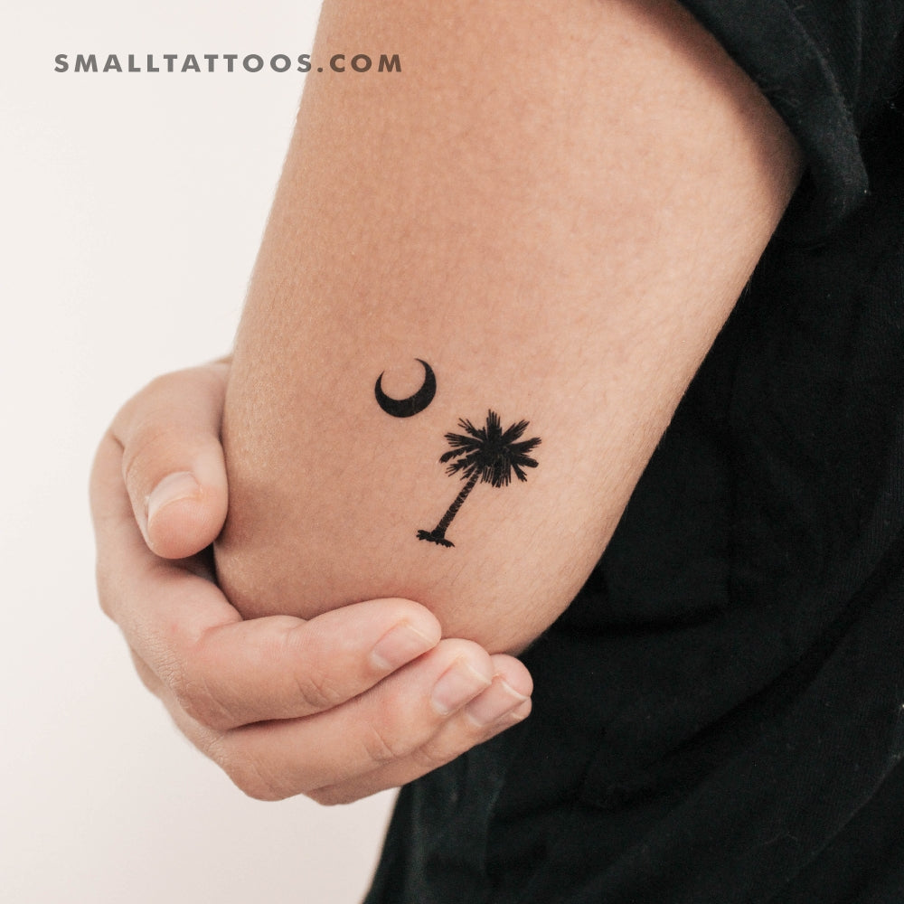 Tatuaje temporal de palmera y luna de Carolina del Sur (juego de 3)