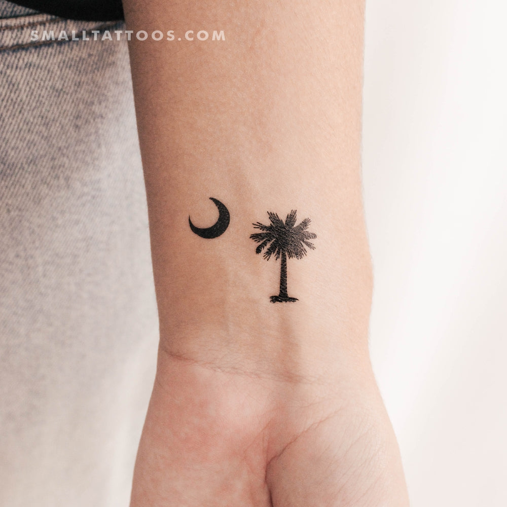 Tatuaje temporal de palmera y luna de Carolina del Sur (juego de 3)