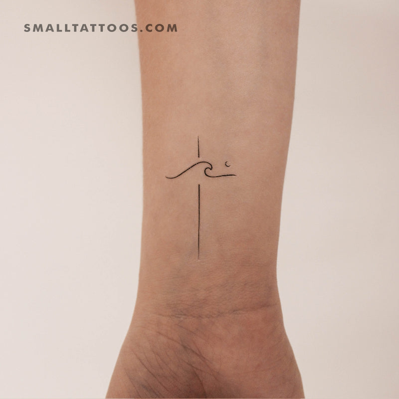 Minimalist Wave Cross Temporary Tattoo (Set of 3)