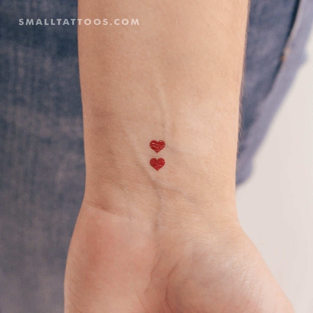 Tatuaje temporal de dos corazones rojos (juego de 3)