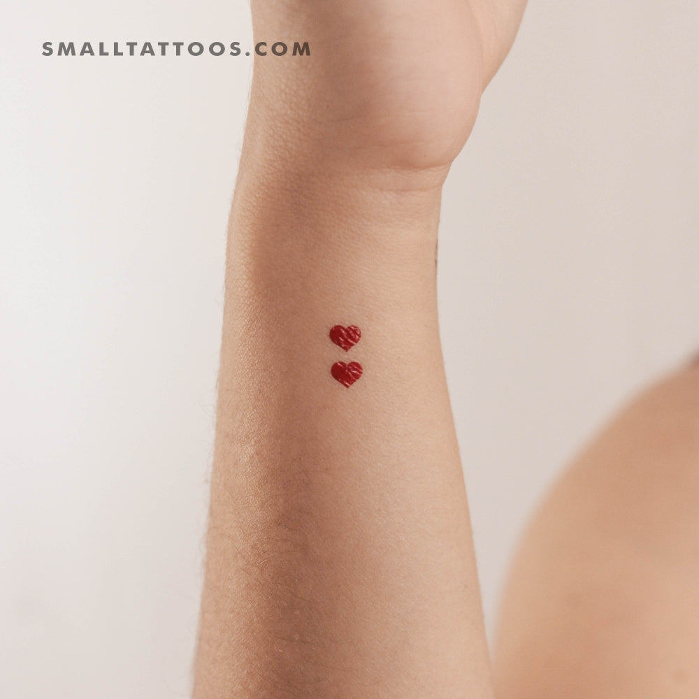 Tatuaje temporal de dos corazones rojos (juego de 3)