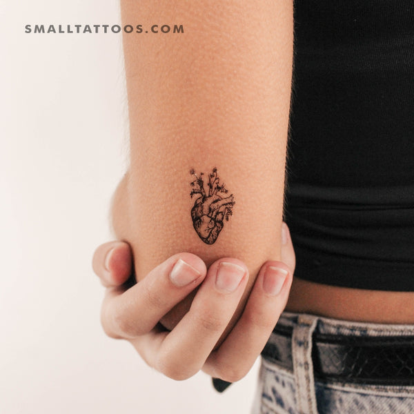 Human Heart And Flowers Temporary Tattoo (Set of 3)