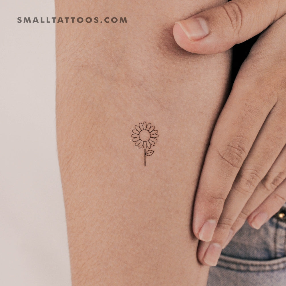 Tatuaje temporal minimalista de girasol (juego de 3)