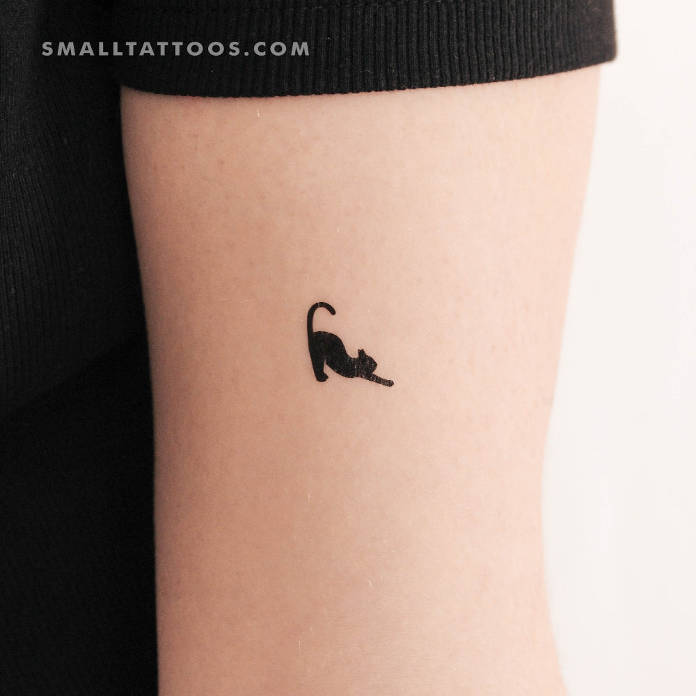 Black Stretching Cat Temporary Tattoo - Set of 3