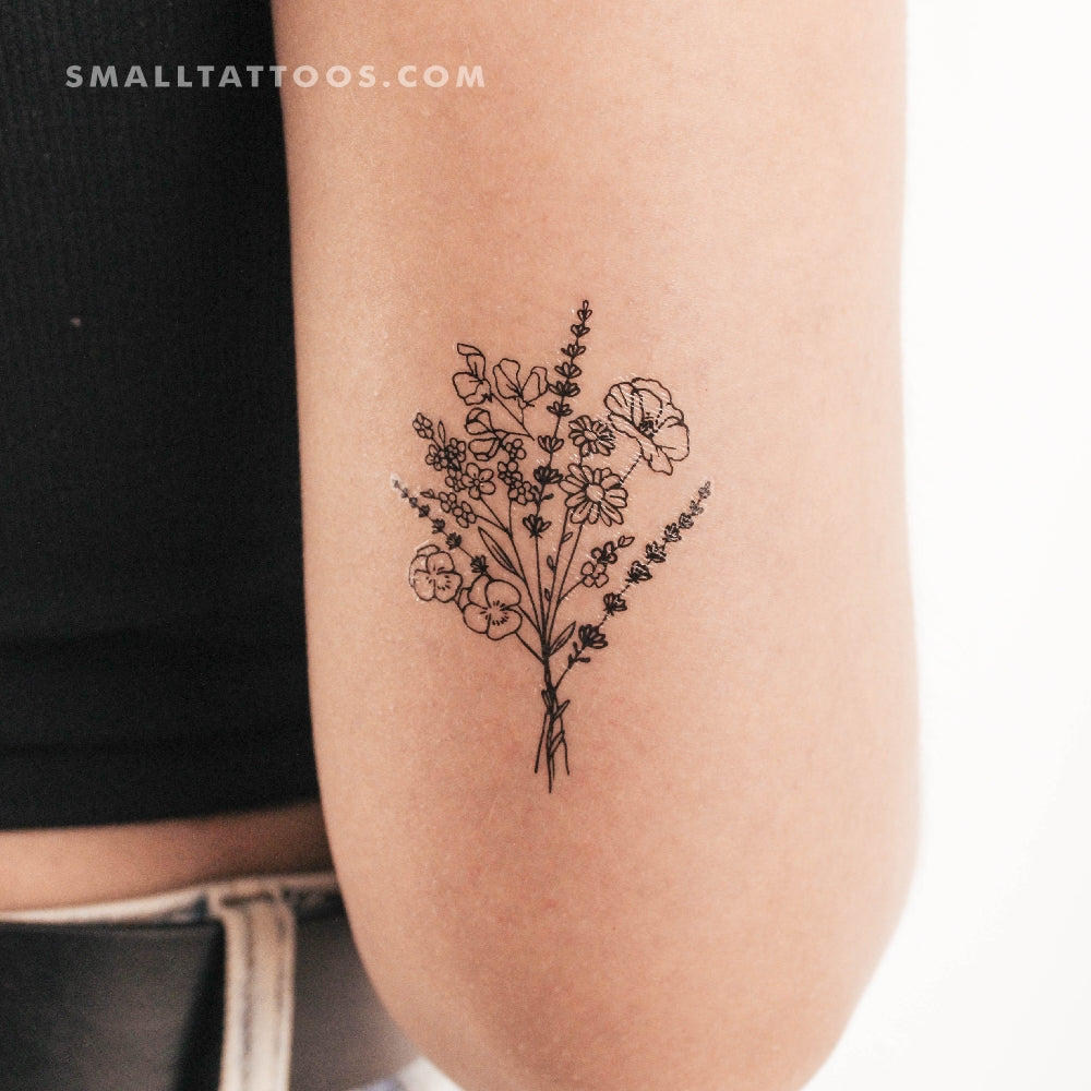 Flower Bouquet Temporary Tattoo (Set of 3)