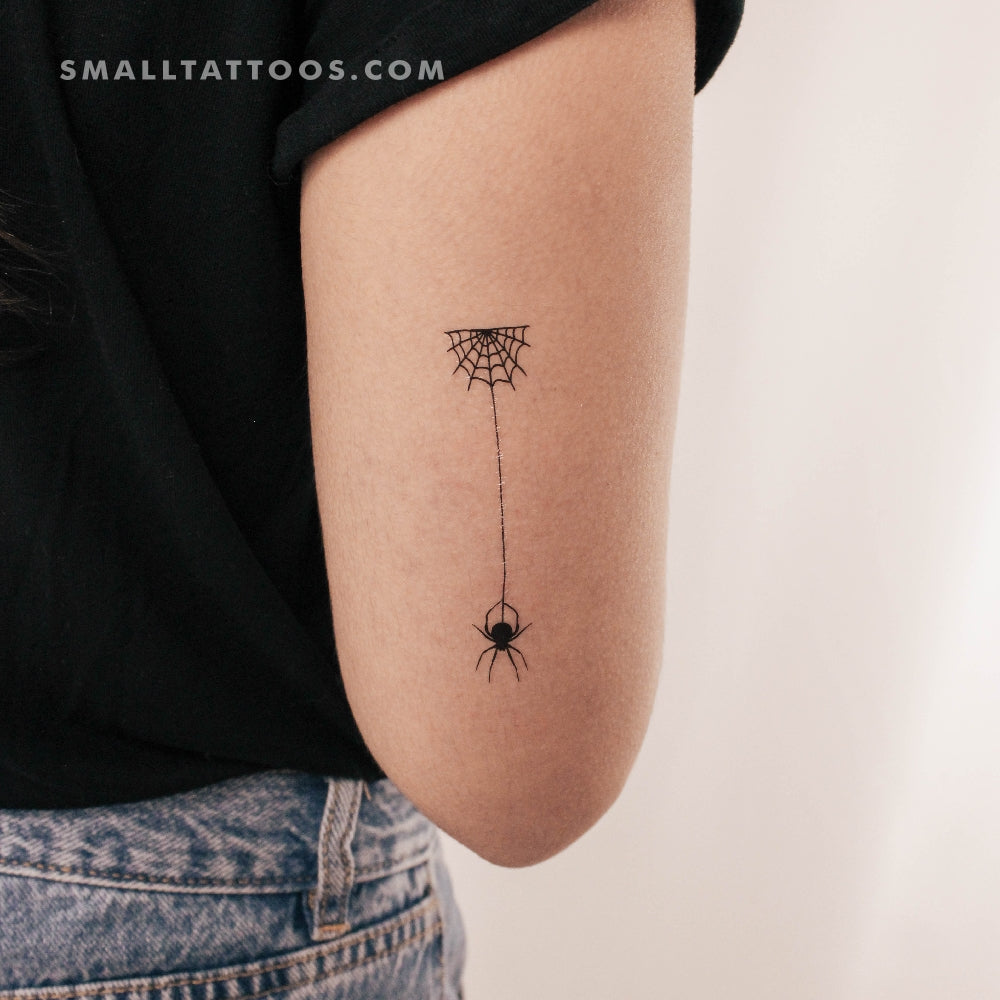 Spiderweb Hanging Spider Temporary Tattoo (Set of 3)