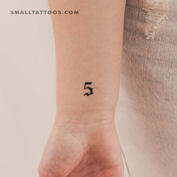 Old English Number 5 Temporary Tattoo (Set of 3)