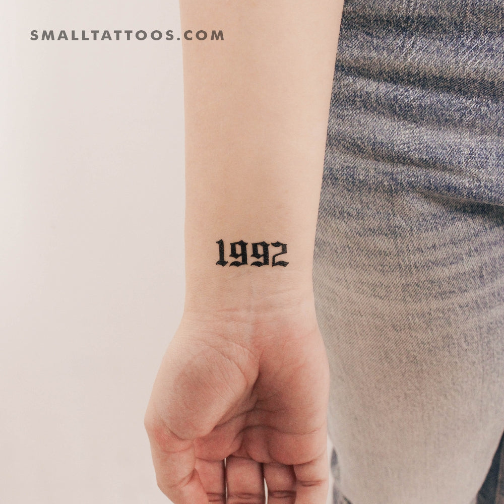 Tatuaje temporal gótico del año de nacimiento 1992 (juego de 3)