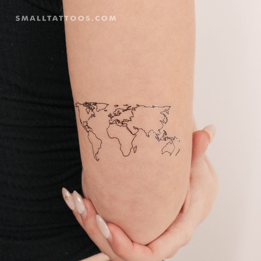 World Map Tattoo Temporary Tattoo (Set of 3)