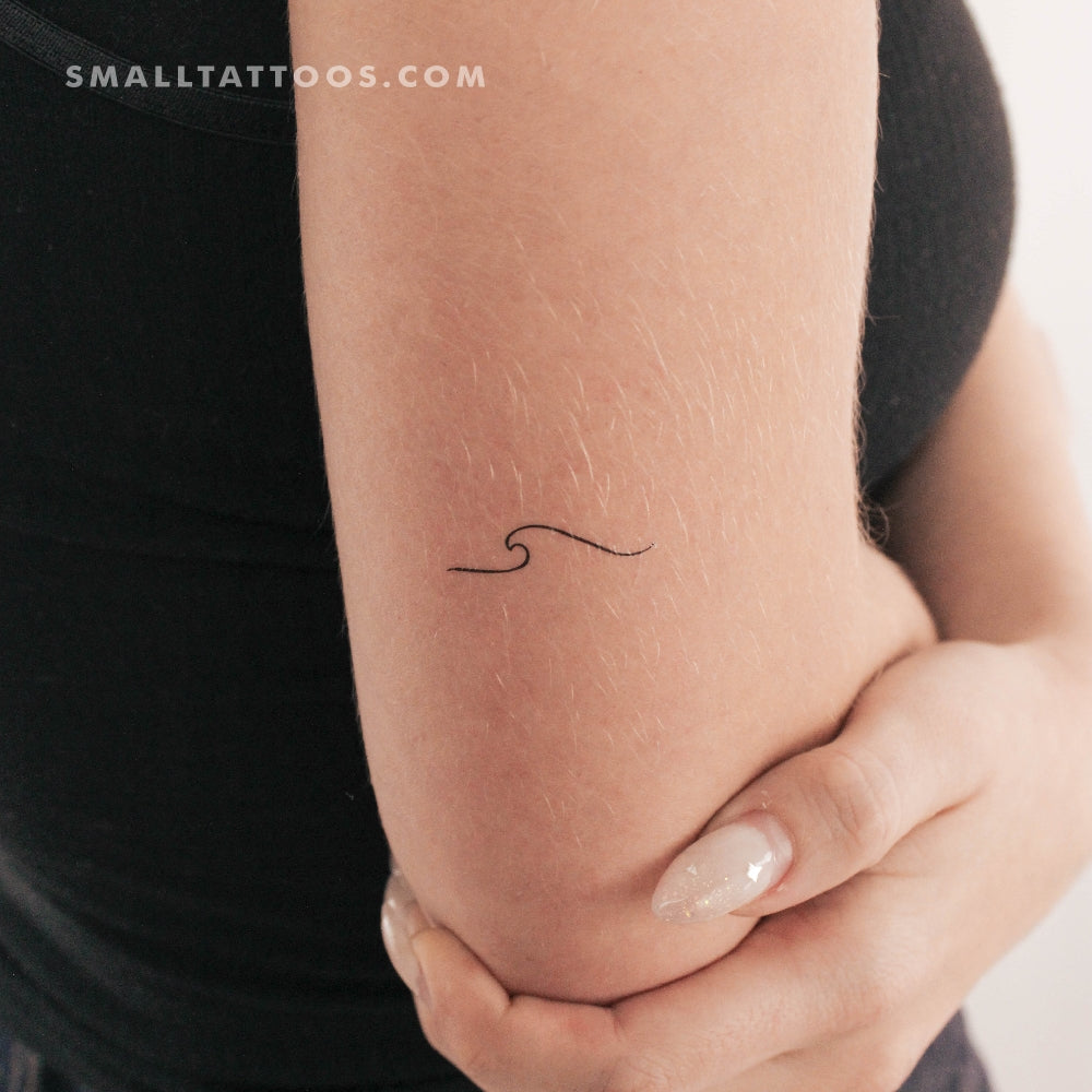 Tatuaje temporal minimalista de ola rompiente izquierda (juego de 3)
