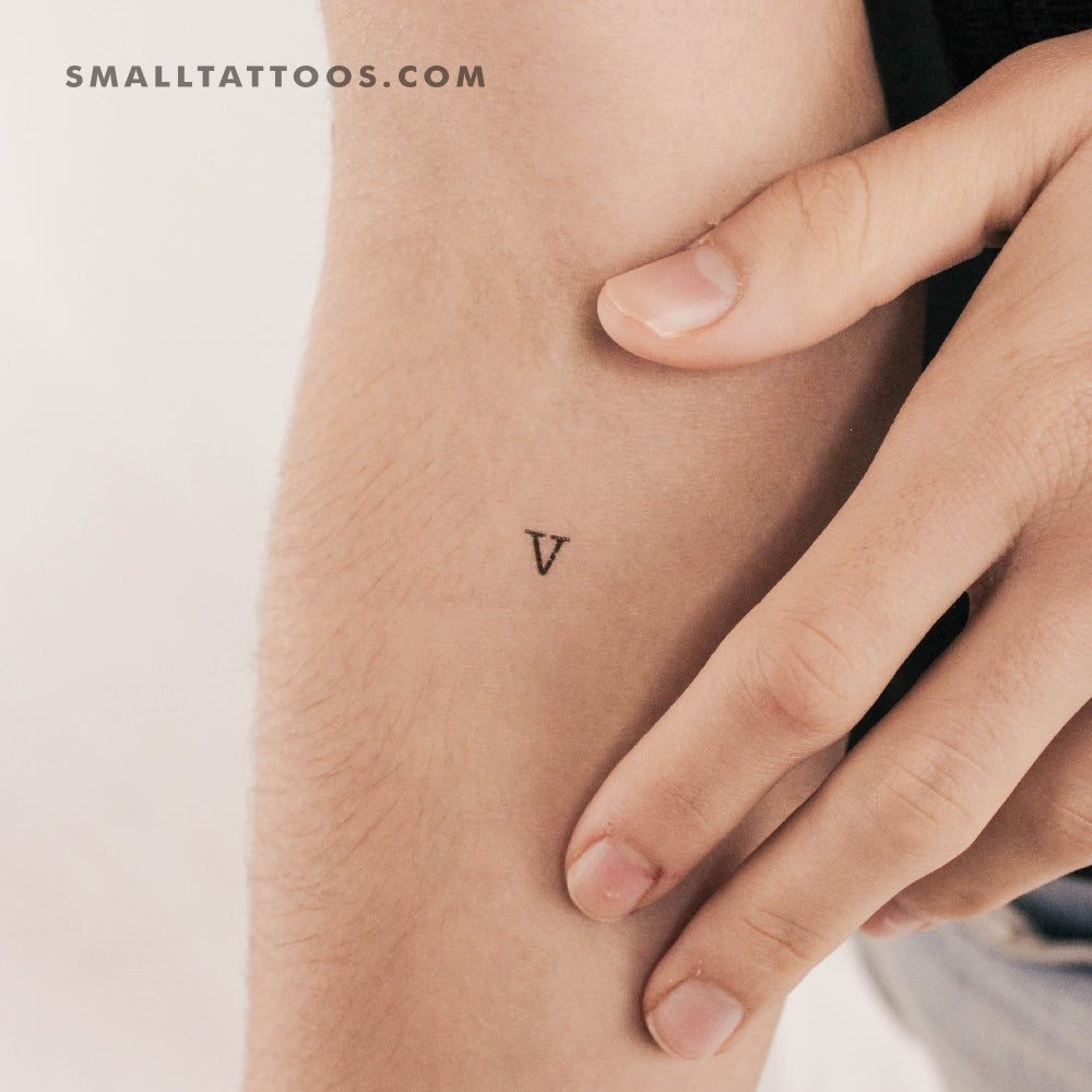 V Uppercase Typewriter Letter Temporary Tattoo (Set of 3)