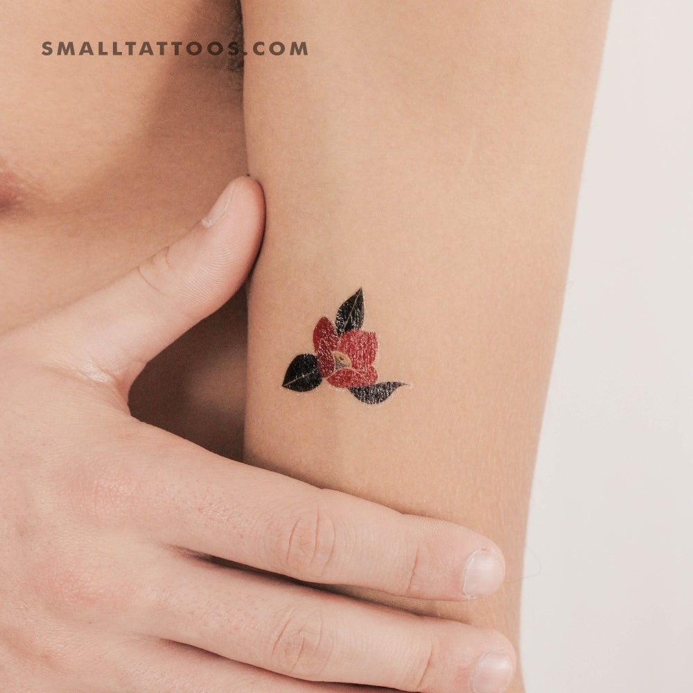 Tatuaje temporal de camelia roja de Zihee (juego de 3)