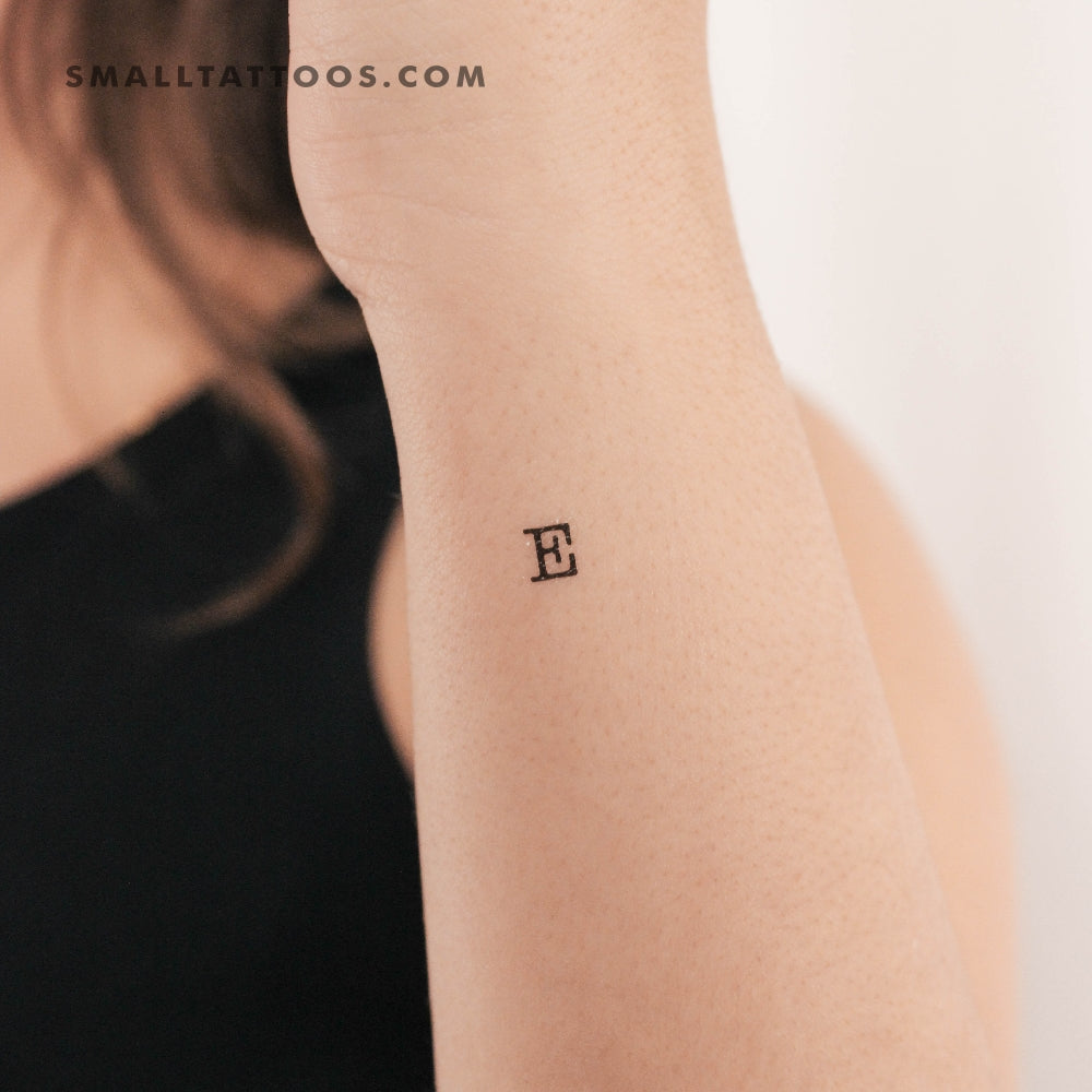 E Uppercase Typewriter Letter Temporary Tattoo (Set of 3)
