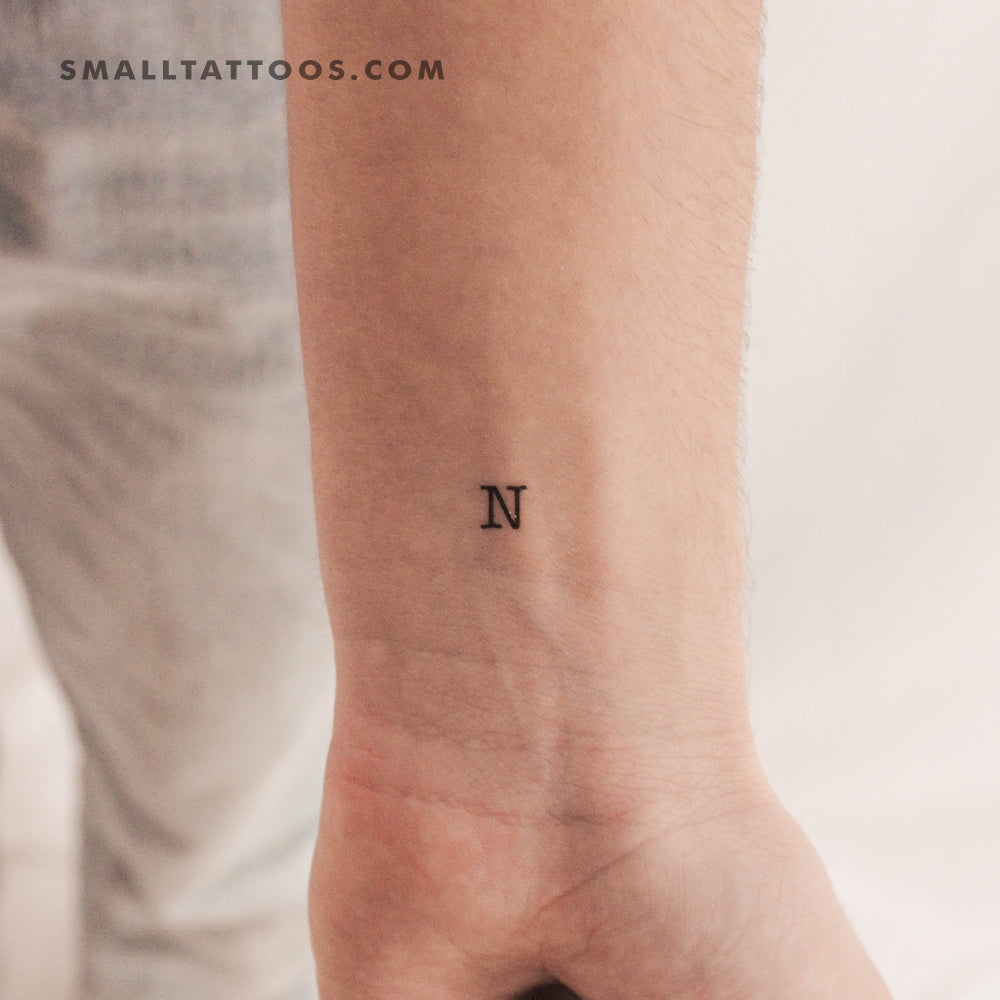 N Uppercase Typewriter Letter Temporary Tattoo (Set of 3)