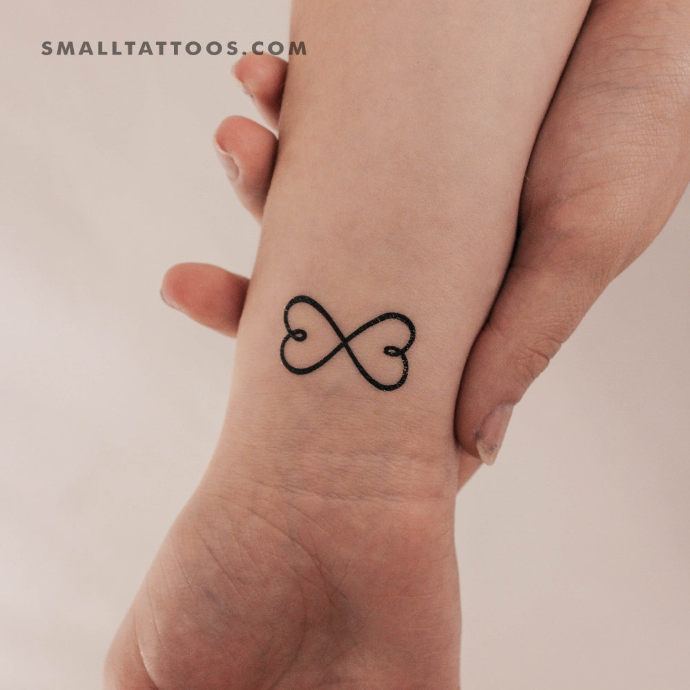 Tatuaje temporal del símbolo del infinito con dos corazones (juego de 3)