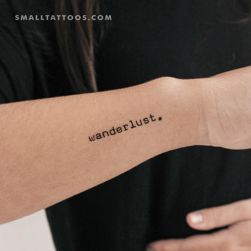 Typewriter Font Style 'Wanderlust' Temporary Tattoo (Set of 3)