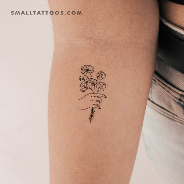 Small Hand Holding Flowers Temporary Tattoo (Set of 3)