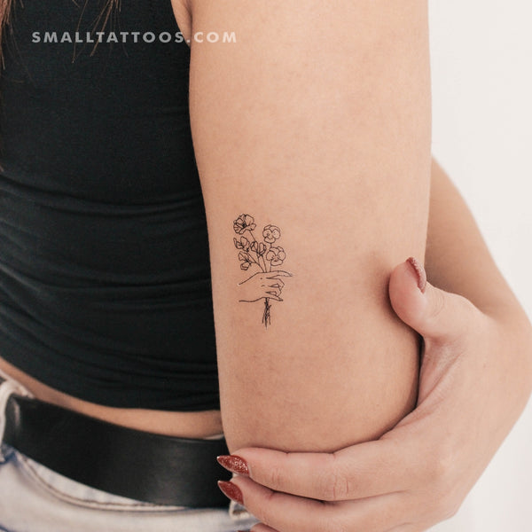 Small Hand Holding Flowers Temporary Tattoo (Set of 3)