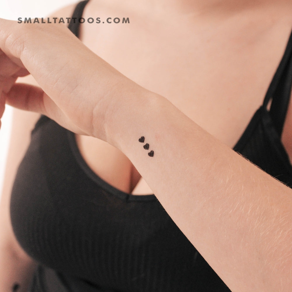 Three Tiny Black Hearts Temporary Tattoo (Set of 3)
