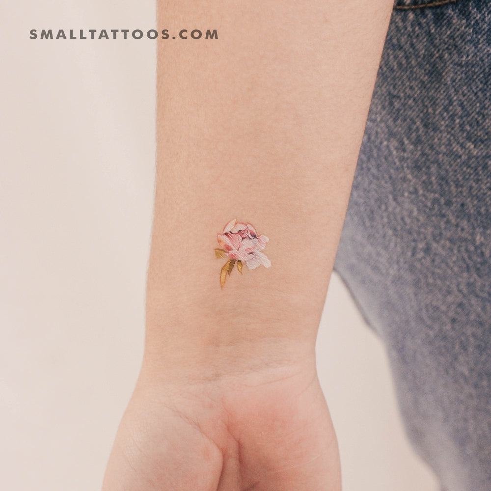 Tatuaje temporal de peonía rosa pequeña de Ann Lilya (juego de 3)