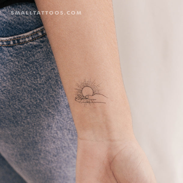 Sun Holding Hand Temporary Tattoo - Set of 3