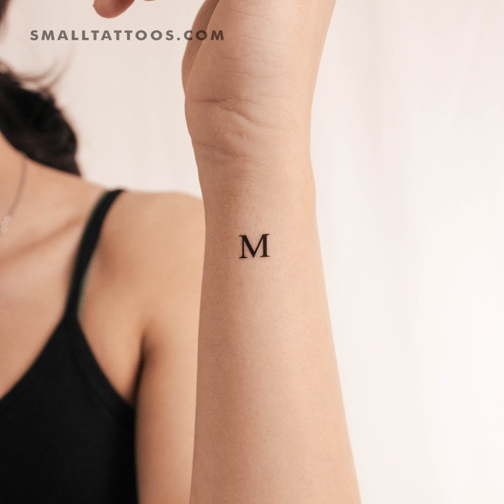 M Uppercase Serif Letter Temporary Tattoo (Set of 3)
