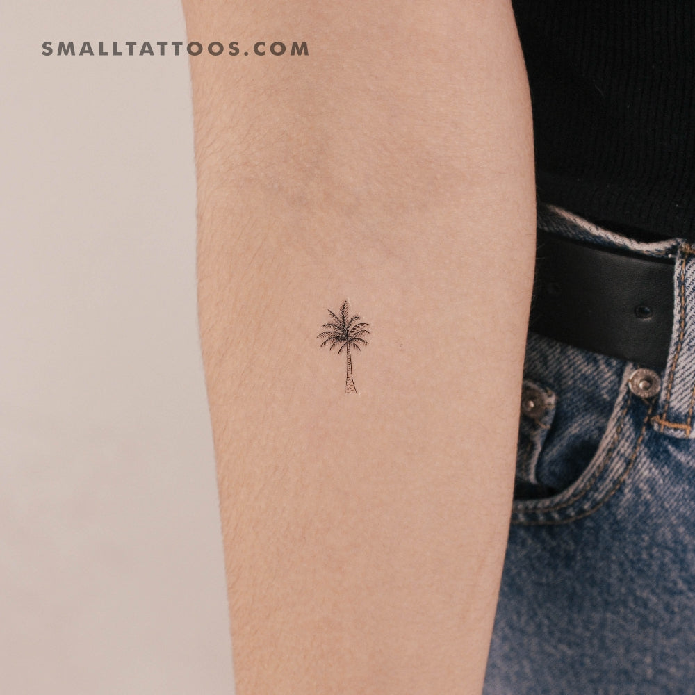 Tatuaje temporal de palmera de línea fina (juego de 3)