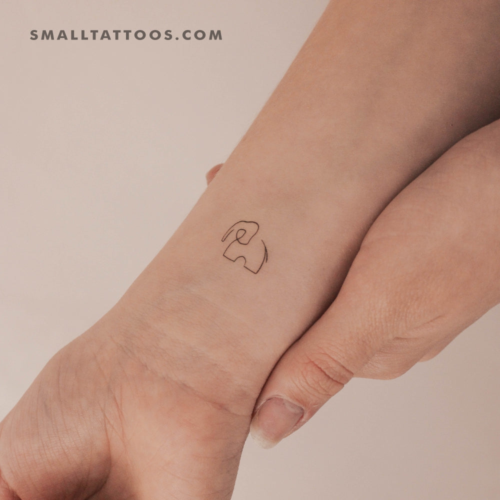One Line Elephant Temporary Tattoo (Set of 3)