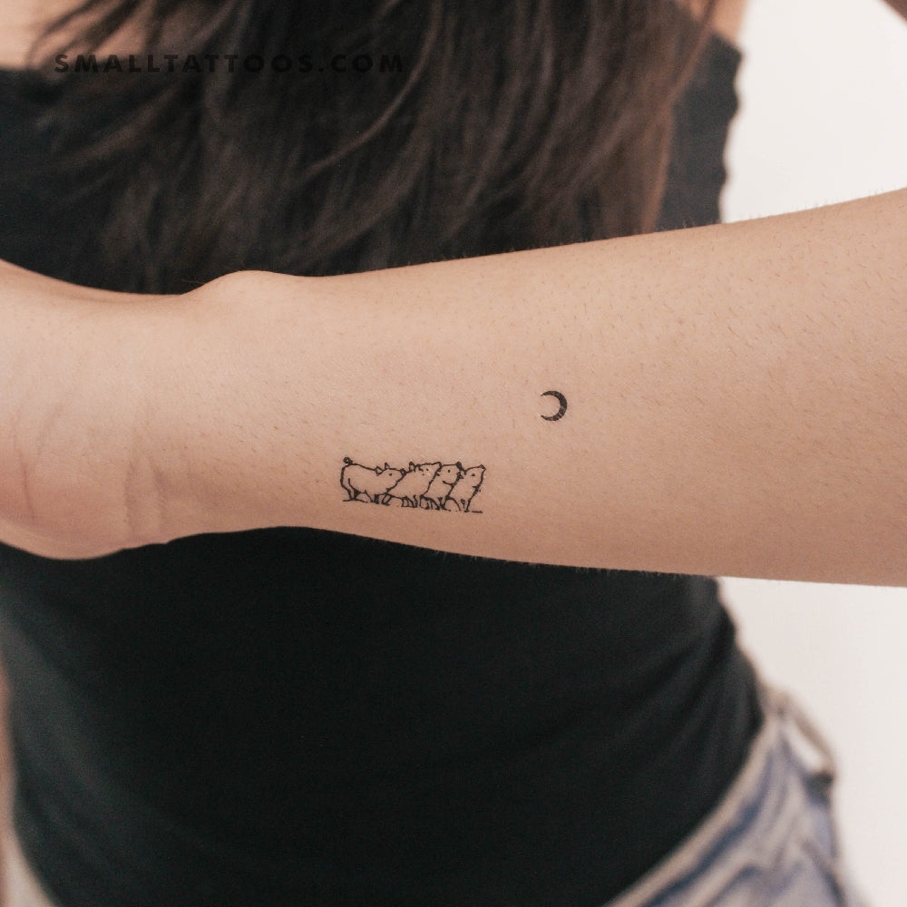 Tatuaje temporal de cerditos y la luna (juego de 3)