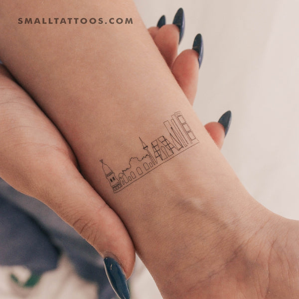 Madrid Skyline Outline Temporary Tattoo (Set of 3)