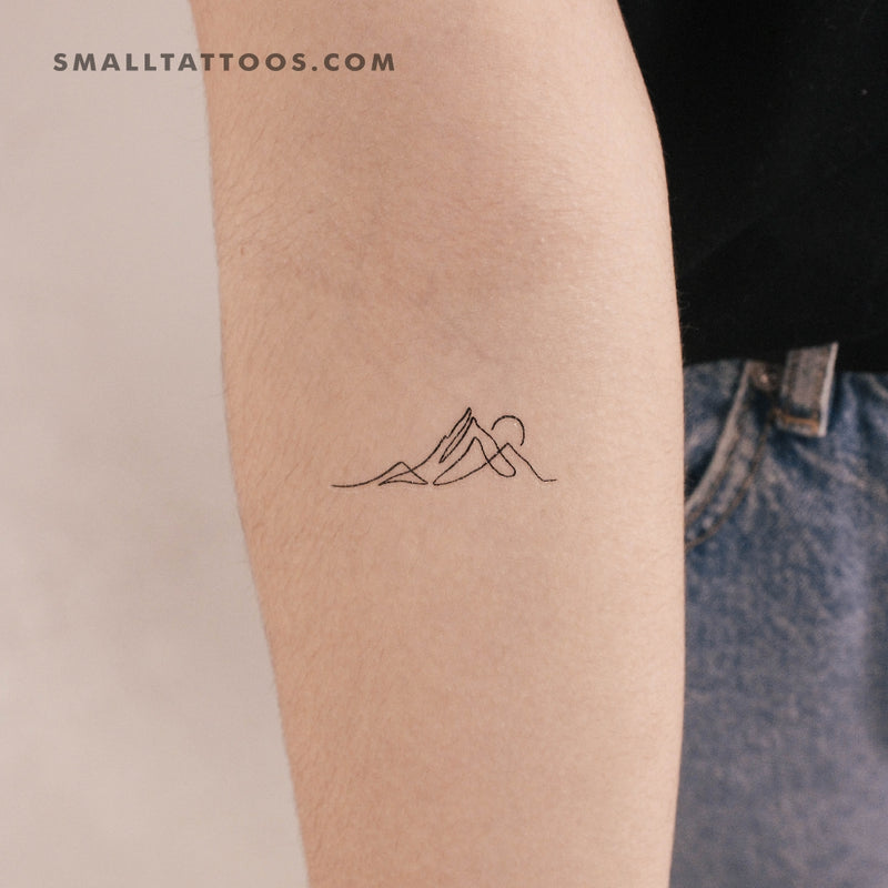 Single Line Mountain Sunrise Temporary Tattoo (Set of 3)