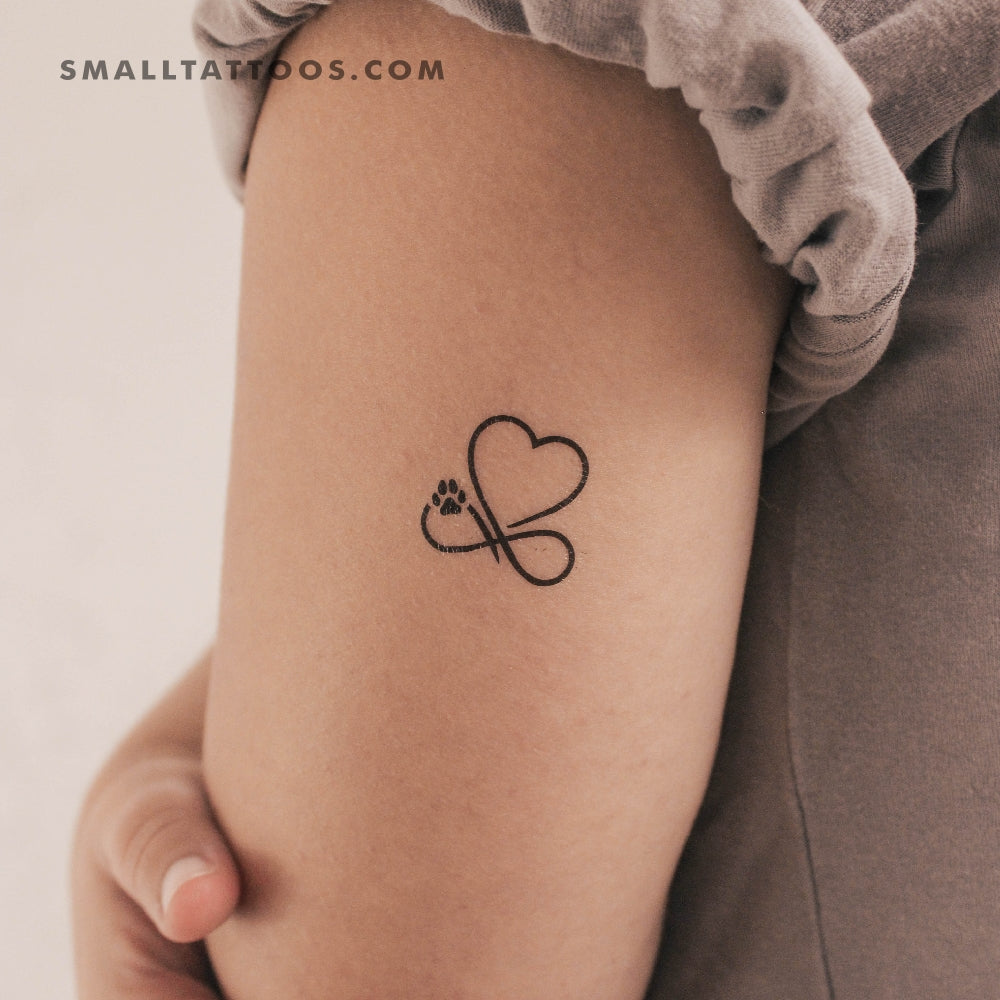 Tatuaje temporal de corazón infinito y huella de perro (juego de 3)