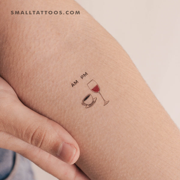 Small AM Coffee PM Wine Temporary Tattoo (Set of 3)