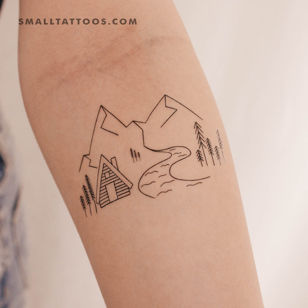 Tatuaje temporal de cabaña de montaña de Cagri Durmaz (juego de 3)