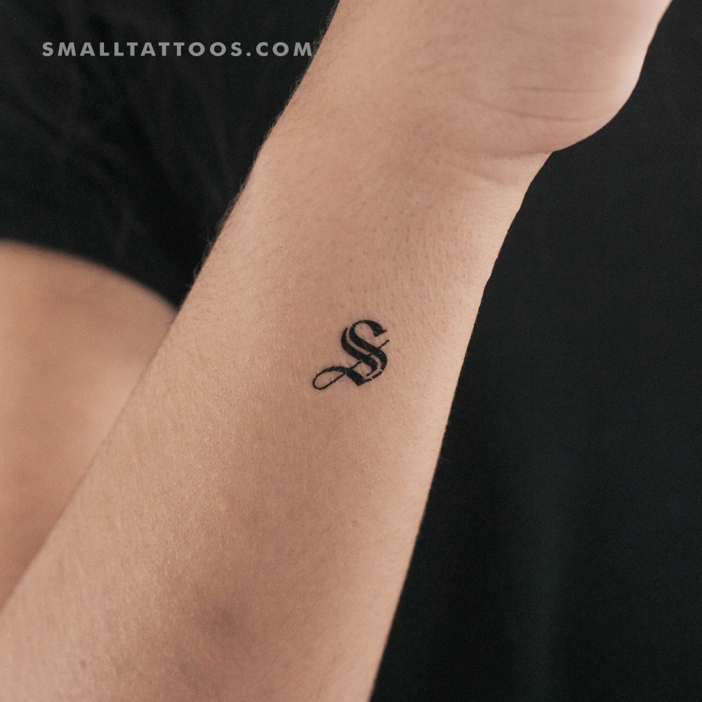 Tatuaje temporal de la letra S mayúscula de estilo gótico (juego de 3)