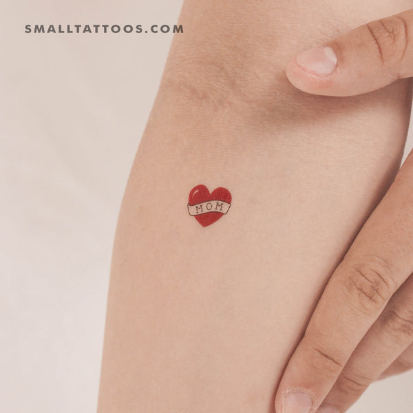 Small Heart with Mom Banner Temporary Tattoo (Set of 3)