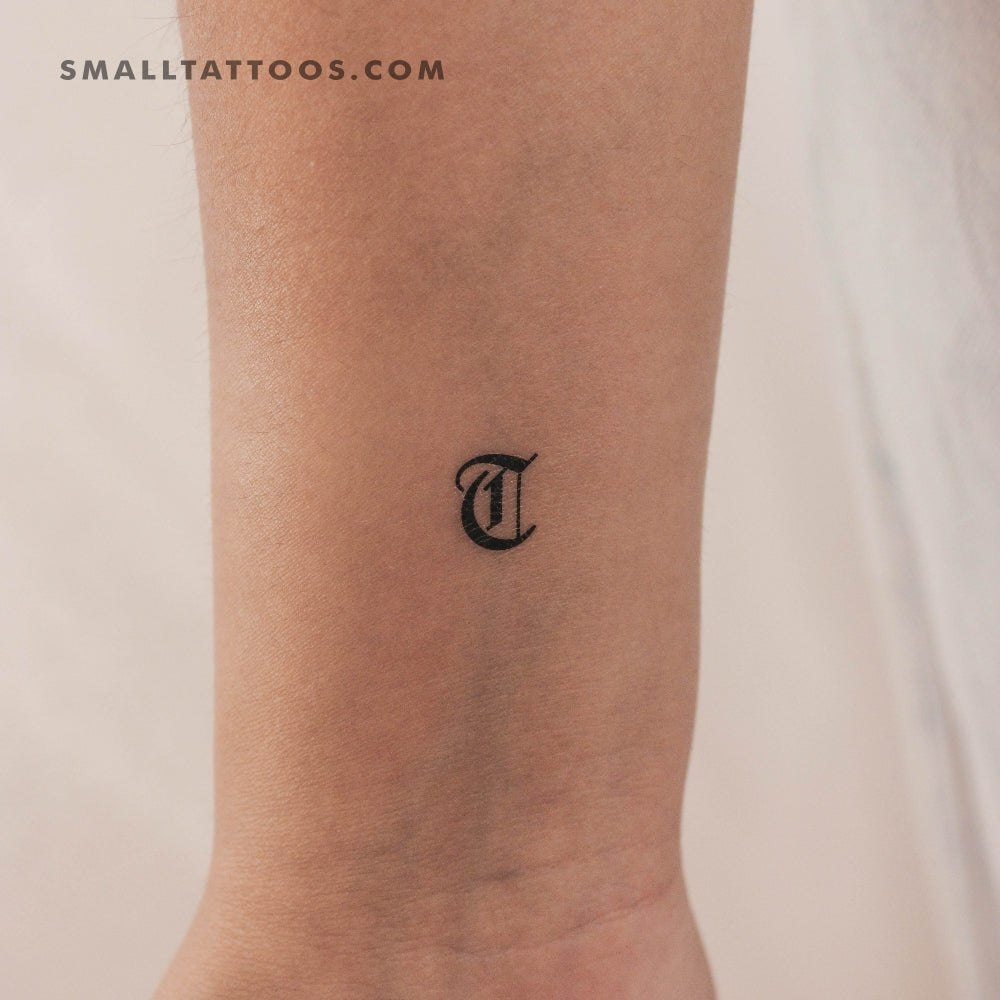 Tatuaje temporal de la letra T mayúscula estilo gótico (juego de 3)
