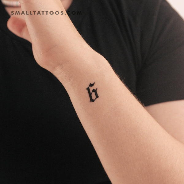 Old English Number 6 Temporary Tattoo (Set of 3)