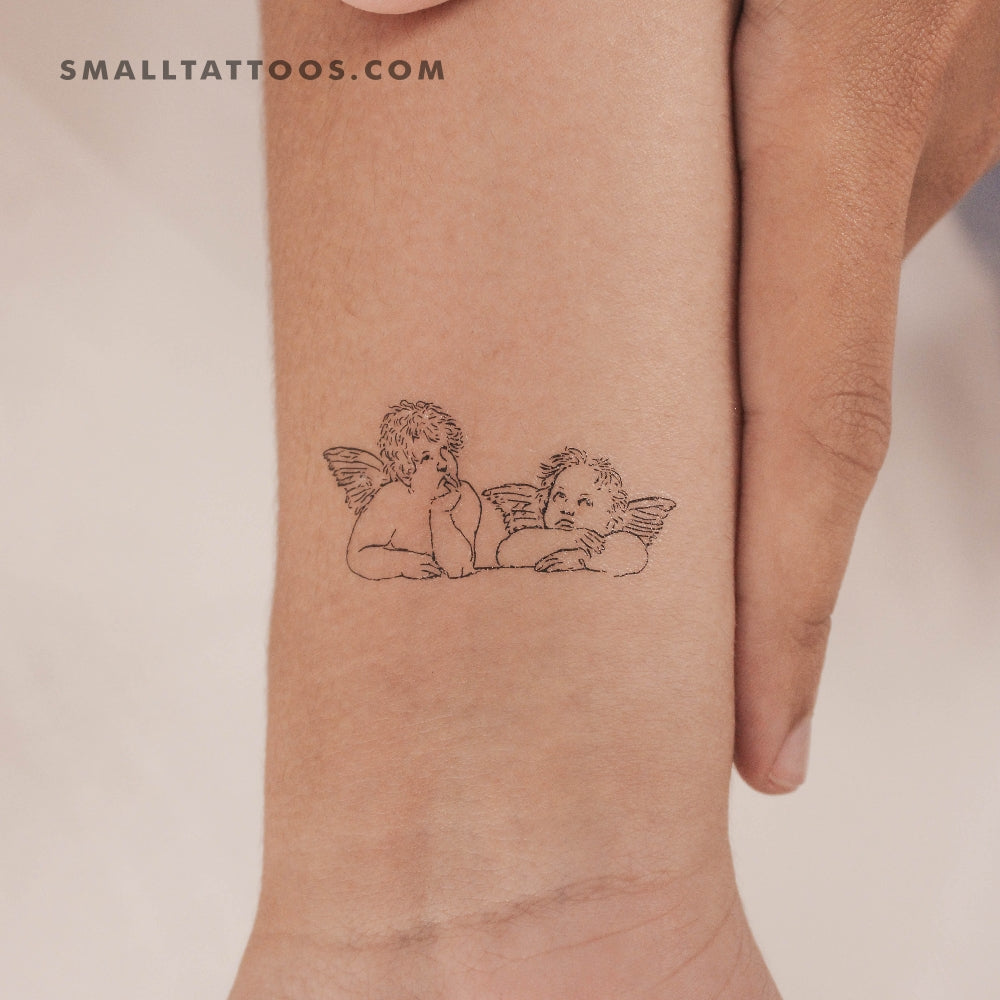 Tatuaje temporal minimalista de querubines y putti (juego de 3)