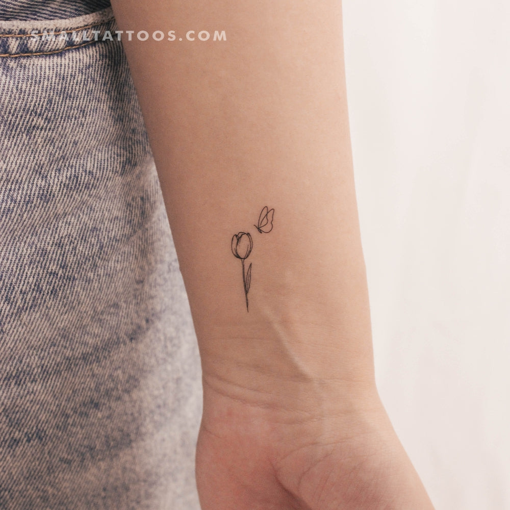 Tatuaje temporal de tulipán y mariposa (juego de 3)