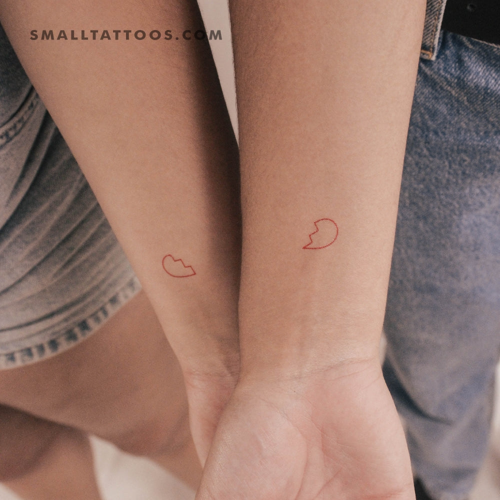 Tatuaje temporal de corazón roto rojo a juego (juego de 3)