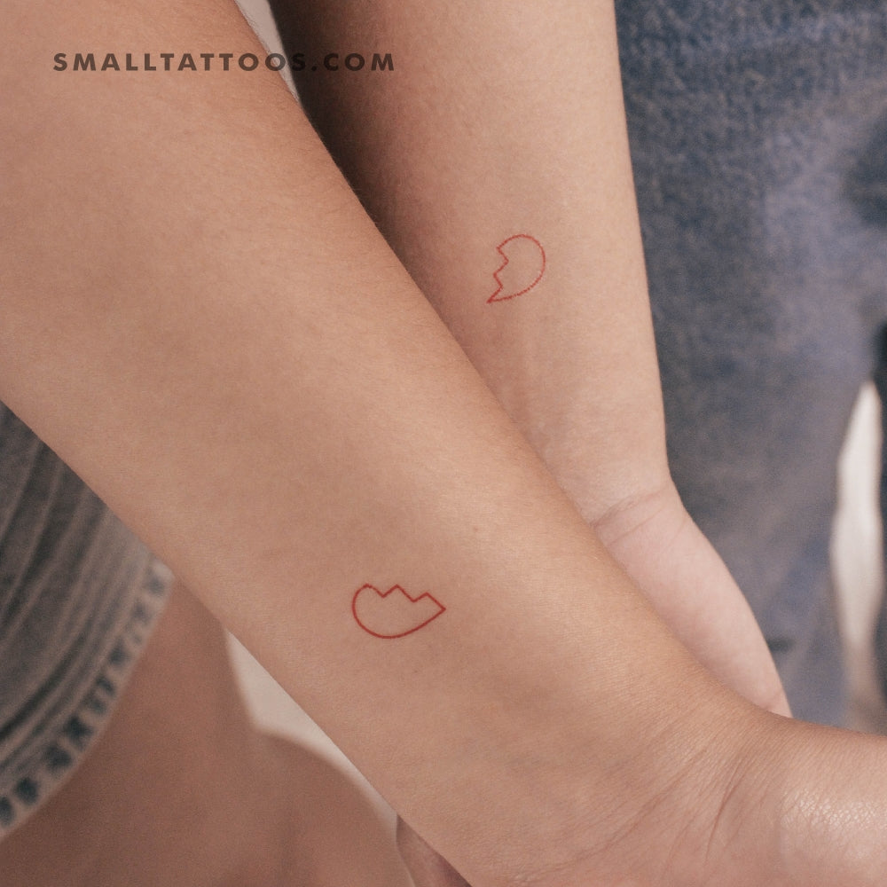 Tatuaje temporal de corazón roto rojo a juego (juego de 3)