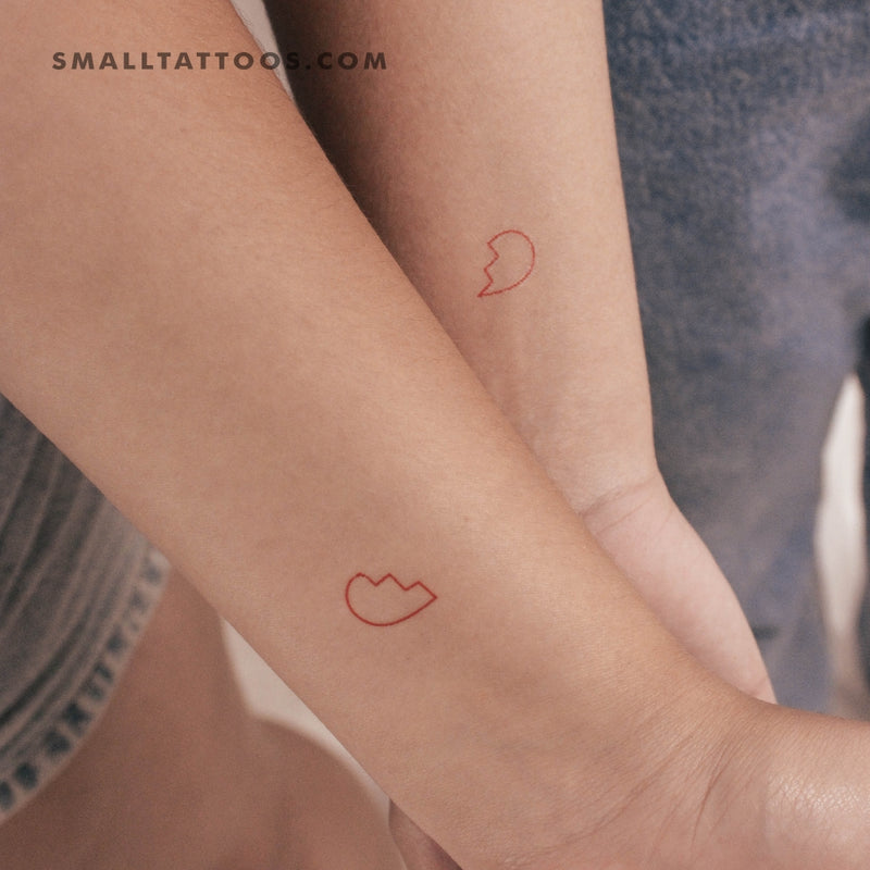 Matching Red Broken Heart Outline Temporary Tattoo (Set of 3+3)