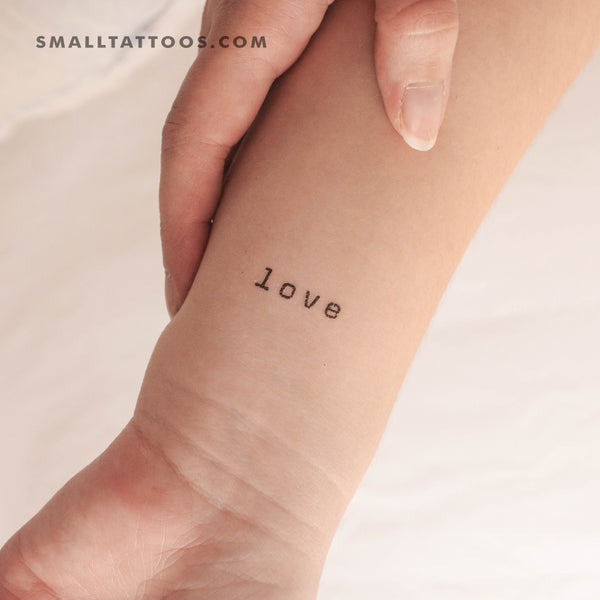 Typewriter Font 'Love' Temporary Tattoo (Set of 3)