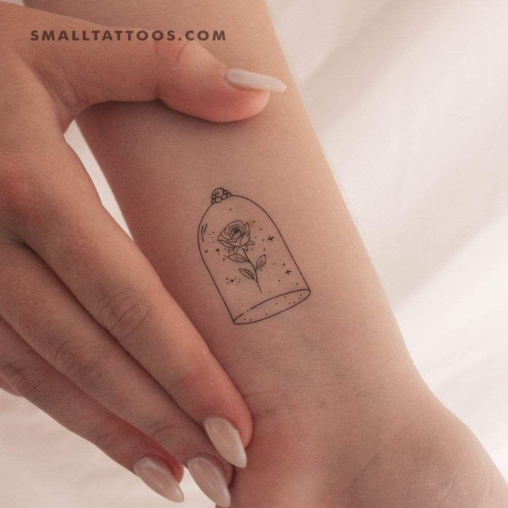 Tatuaje temporal de una rosa en una cúpula de cristal (juego de 3)